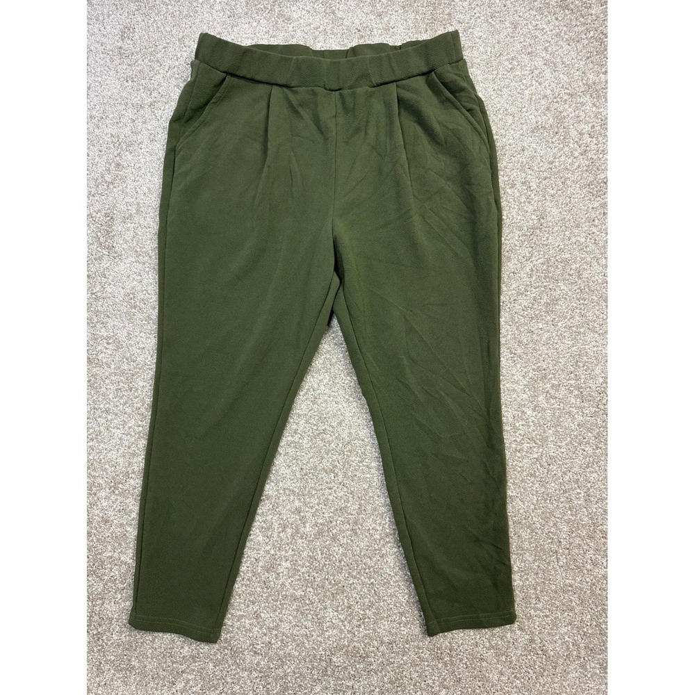 SHEIN Curve Women 2XL Olive Green Tapered Pleated Elastic Waist Pants 214